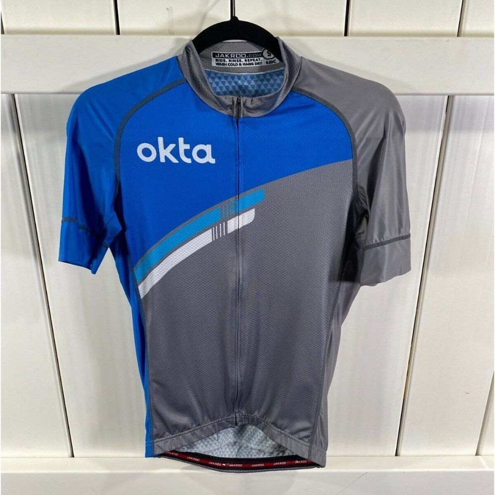 New - Jakroo Okta Cycling Jersey - Gray/Blue Full Zip - Small